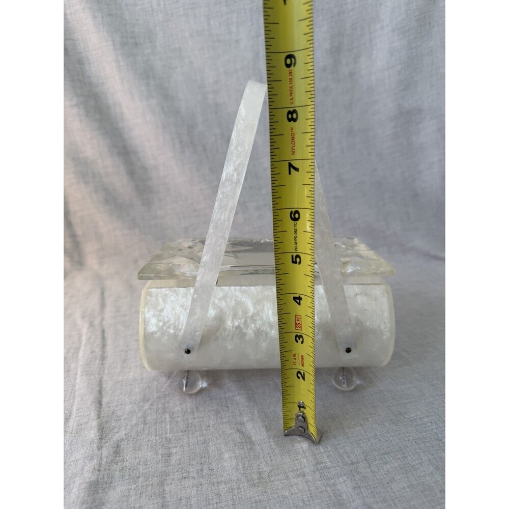 Vintage Rialto NY Lucite Purse white Pearl Clear Floral Lid Handbag Clutch 50’s - Picture 8 of 11